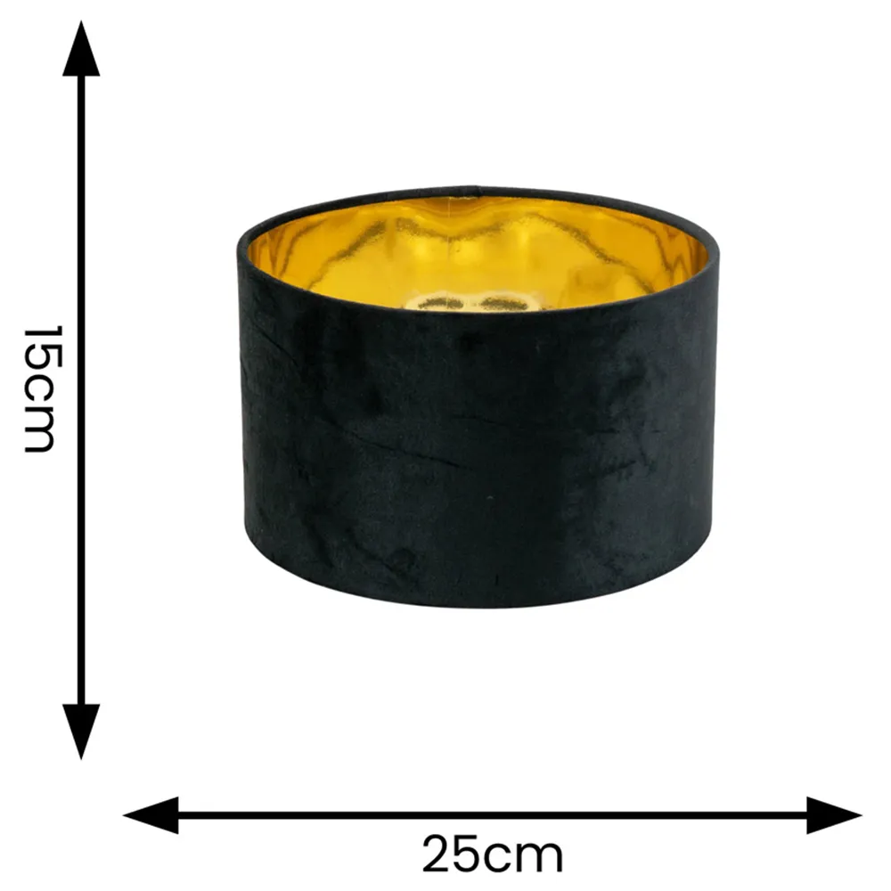 Reni 25cm Drum Ceiling Lamp Shade with Gold Inner - Black, Velvet