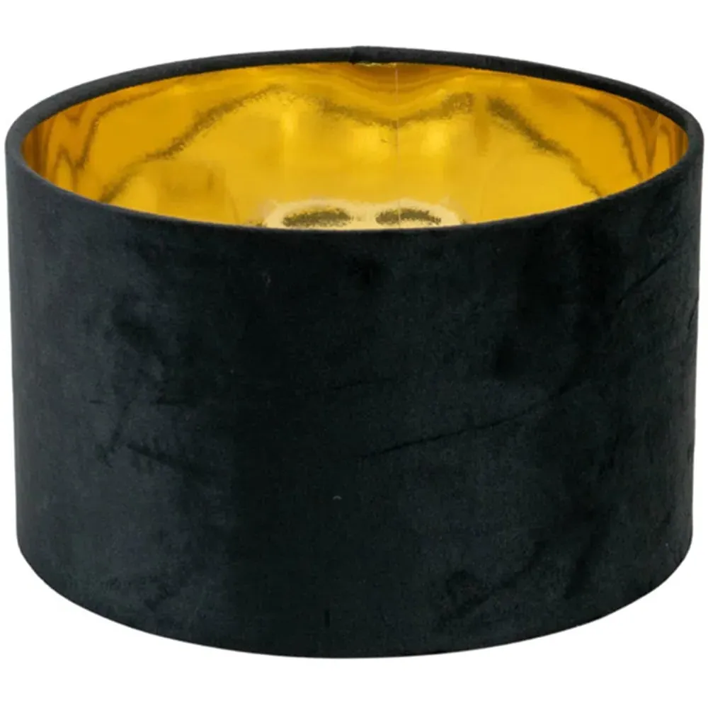 Reni 25cm Drum Ceiling Lamp Shade with Gold Inner - Black, Velvet