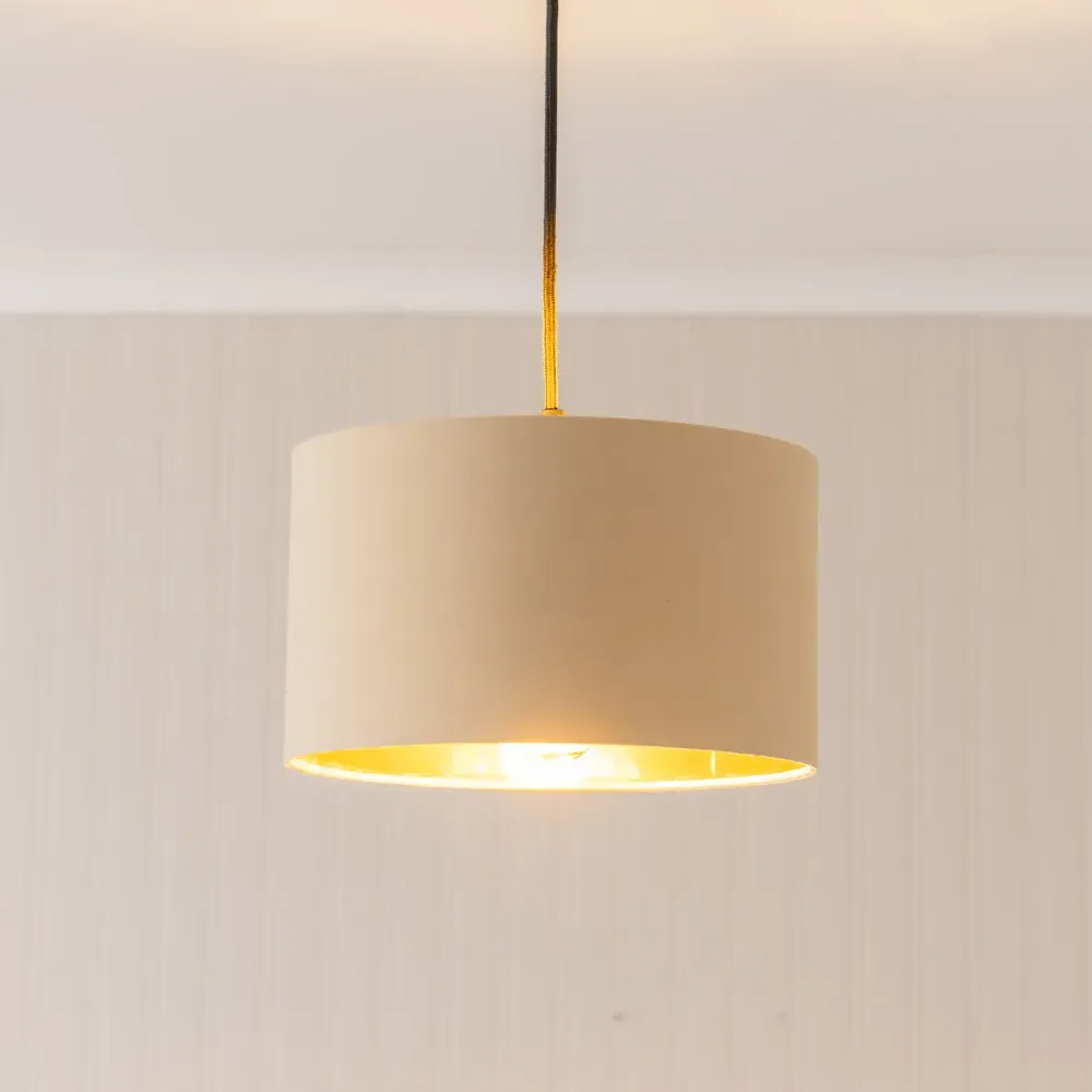 Reni 25cm Drum Ceiling Lamp Shade with Gold Inner - Natural