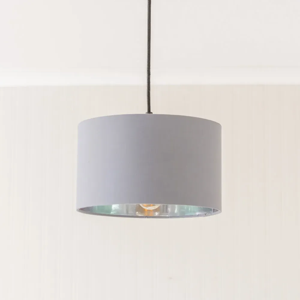 Reni 25cm Drum Ceiling Lamp Shade with Silver Inner - Grey