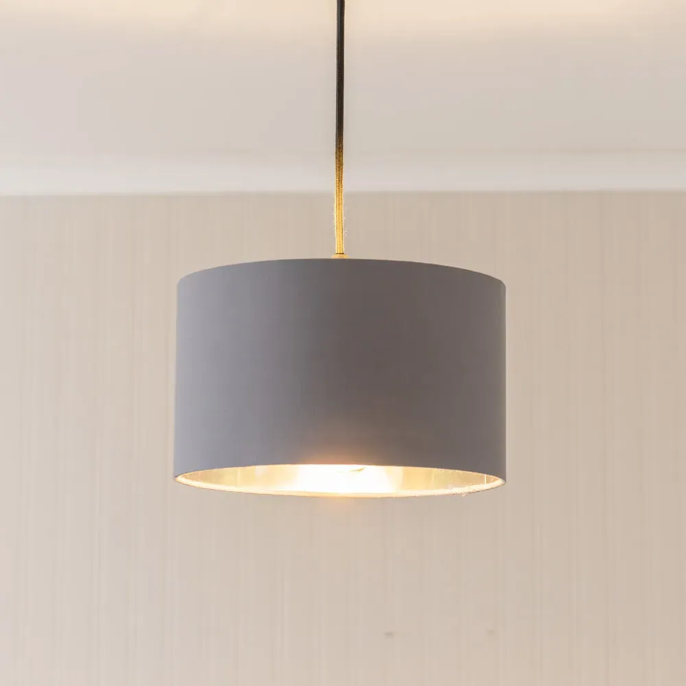 Reni 25cm Drum Ceiling Lamp Shade with Silver Inner - Grey