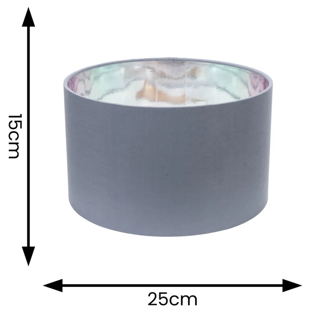 Reni 25cm Drum Ceiling Lamp Shade with Silver Inner - Grey