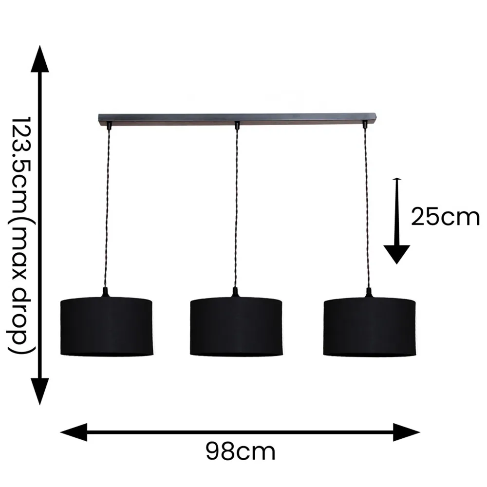 Reni 3 Drop Bar Ceiling Light - Black