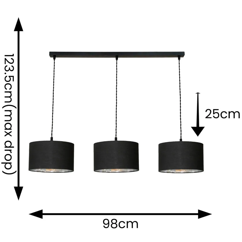 Reni 3 Drop Bar Ceiling Light - Black, Chrome