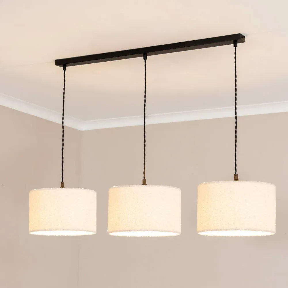 Reni 3 Drop Bar Ceiling Light - Black, Cream Boucle