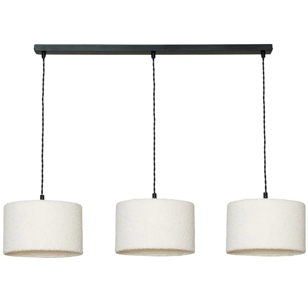 Reni 3 Drop Bar Ceiling Light - Black, Cream Boucle