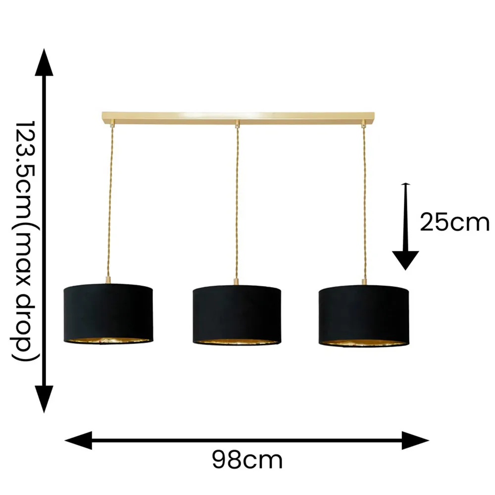Reni 3 Drop Bar Ceiling Light - Black, Gold