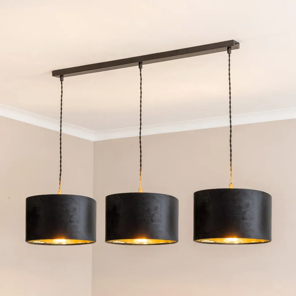 Reni 3 Drop Bar Ceiling Light - Black, Gold