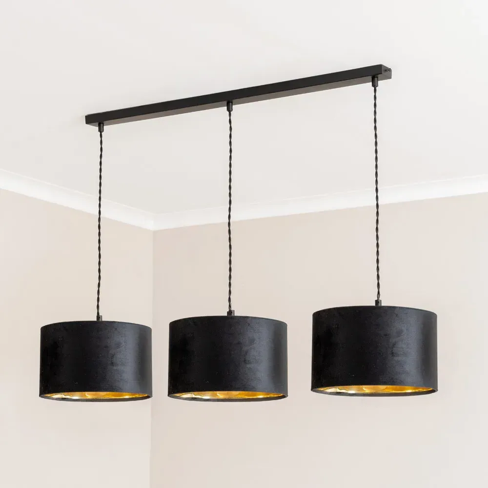 Reni 3 Drop Bar Ceiling Light - Black, Gold