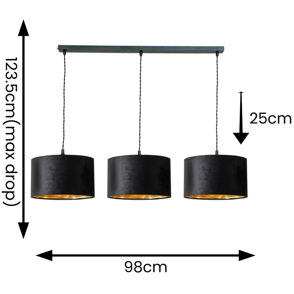 Reni 3 Drop Bar Ceiling Light - Black, Gold