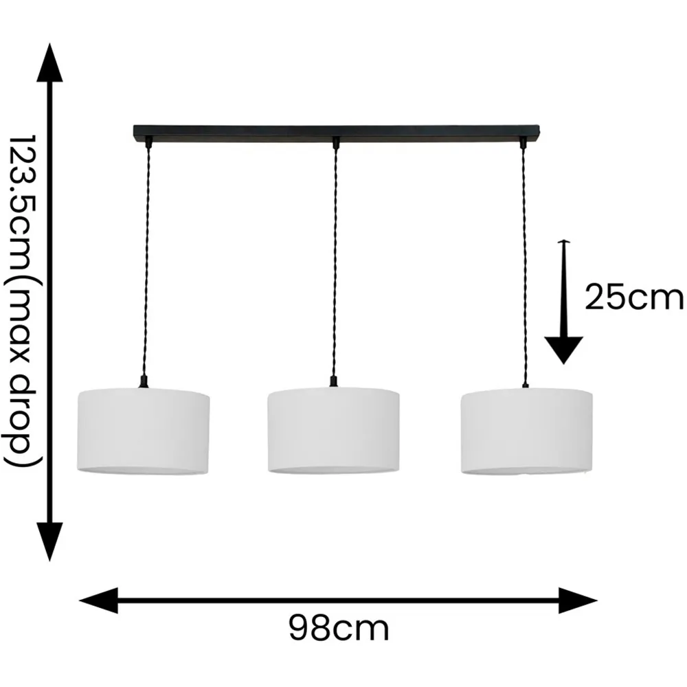 Reni 3 Drop Bar Ceiling Light - Black, Grey