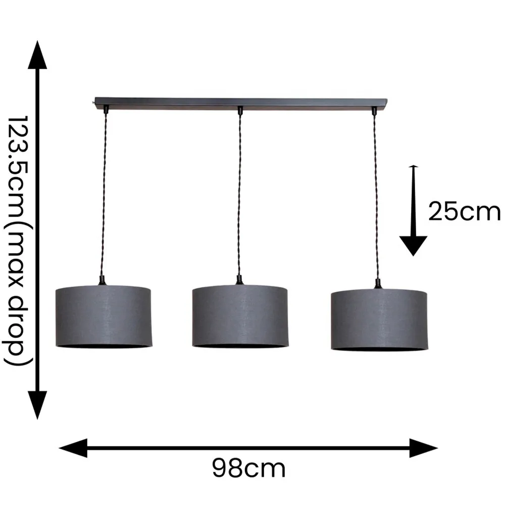 Reni 3 Drop Bar Ceiling Light - Charcoal, Black