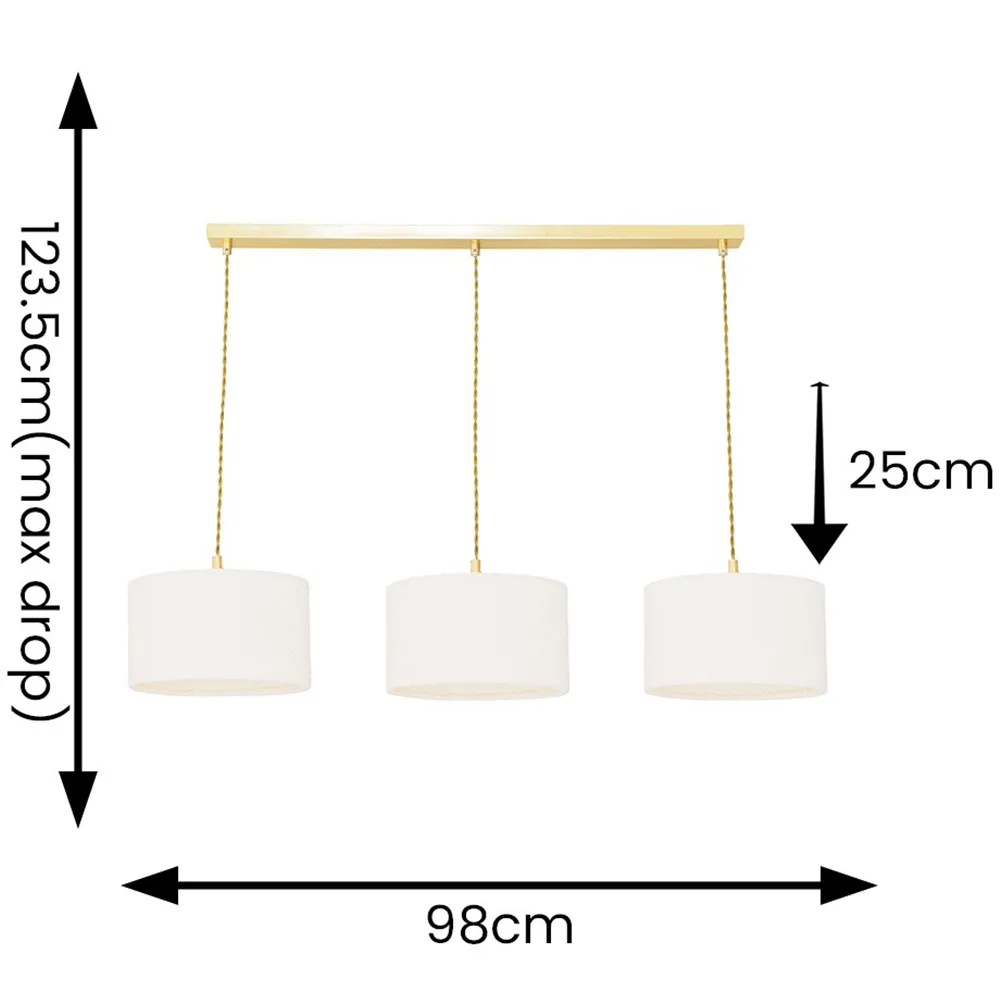Reni 3 Drop Bar Ceiling Light - Cream, Gold