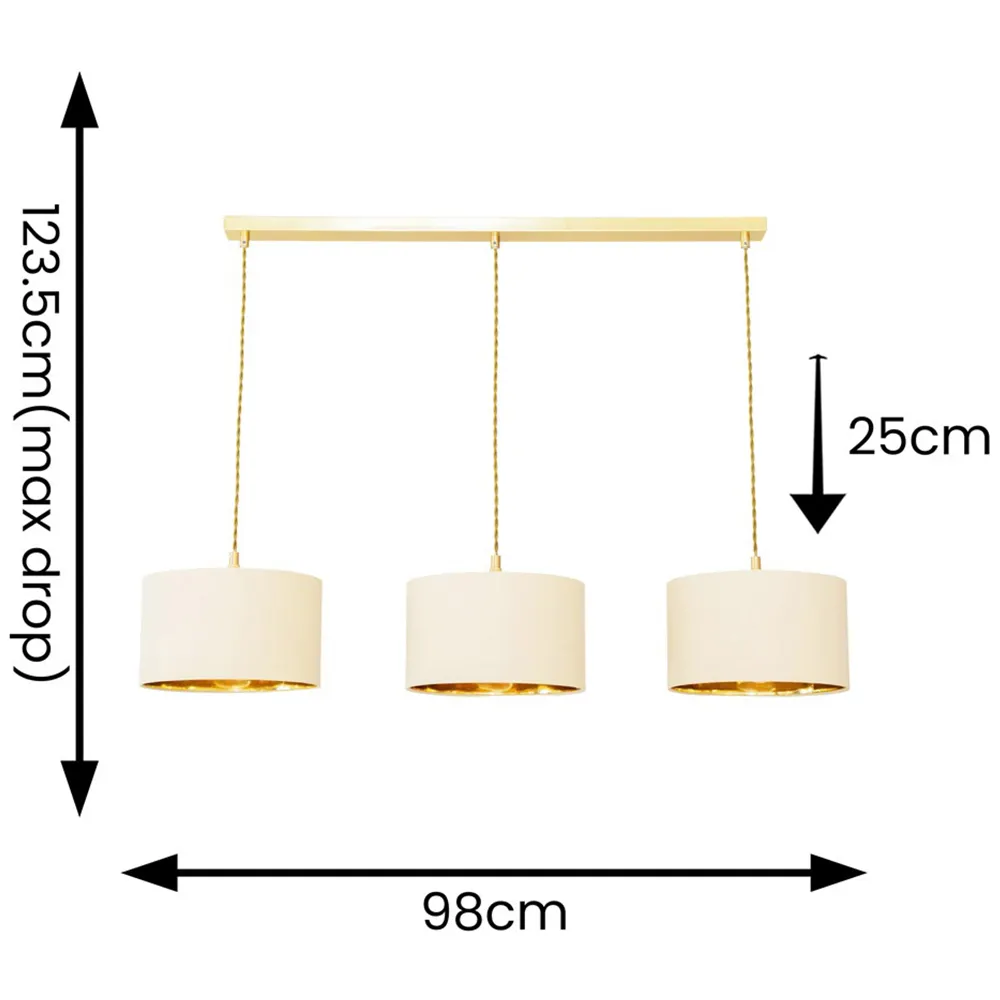 Reni 3 Drop Bar Ceiling Light - Natural, Gold