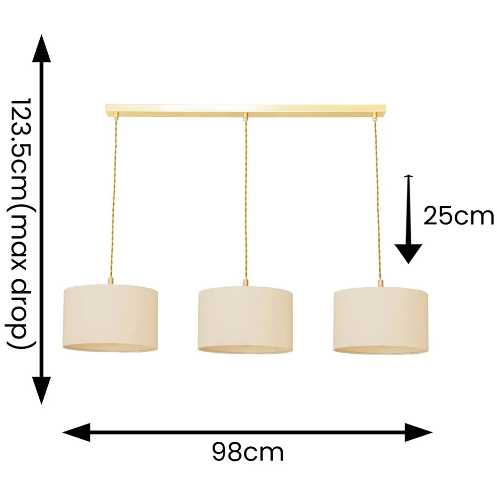 Reni 3 Drop Bar Ceiling Light - Natural, Gold