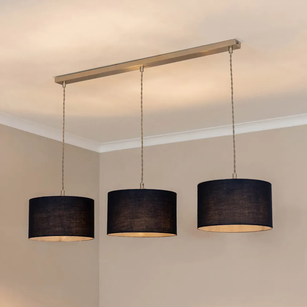 Reni 3 Drop Bar Ceiling Light - Navy, Chrome