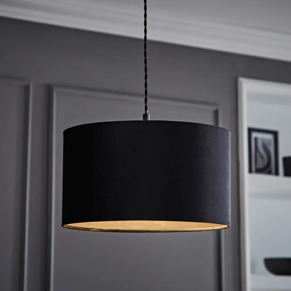 Reni 35cm Drum Ceiling Lamp Shade - Black, Velvet
