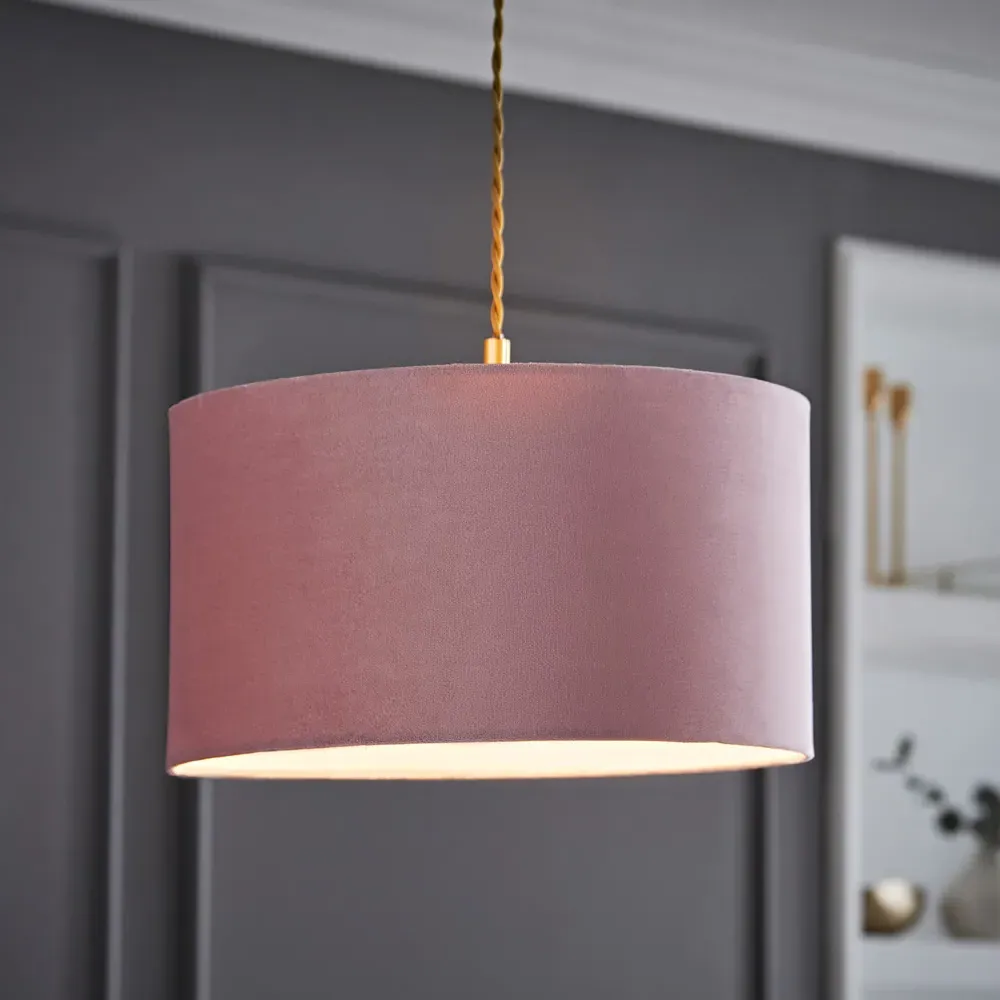 Reni 35cm Drum Ceiling Lamp Shade - Blush, Velvet