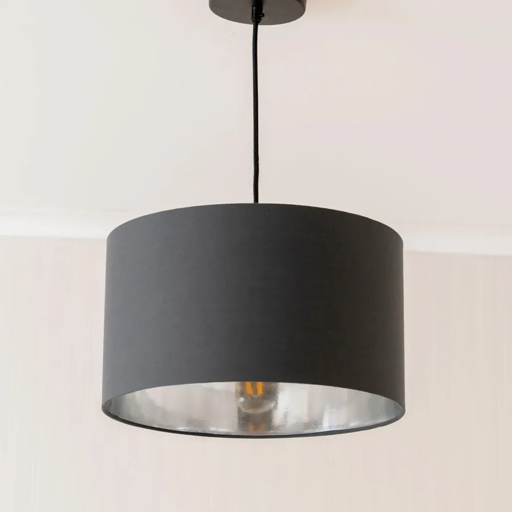 Reni 35cm Drum Ceiling Lamp Shade - Charcoal, Fabric