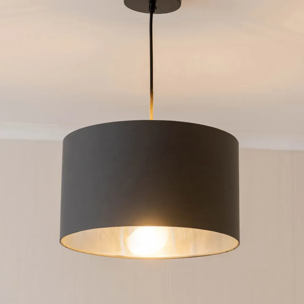 Reni 35cm Drum Ceiling Lamp Shade - Charcoal, Fabric
