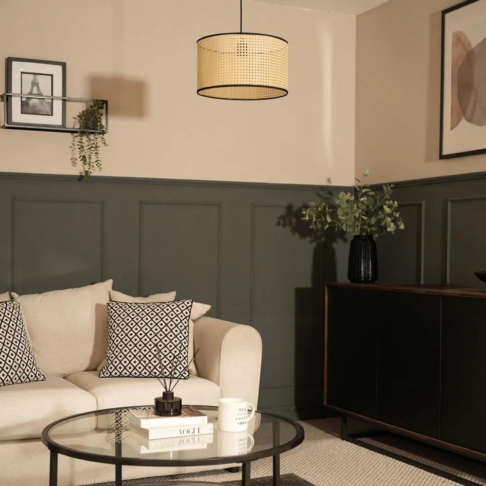 Reni 35cm Drum Ceiling Lamp Shade - Cream, Cane