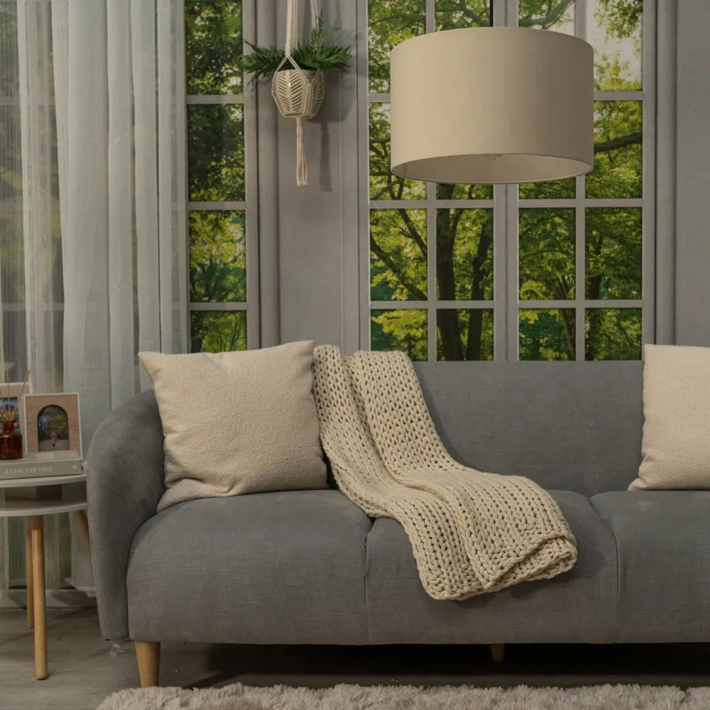 Reni 35cm Drum Ceiling Lamp Shade - Cream, Fabric