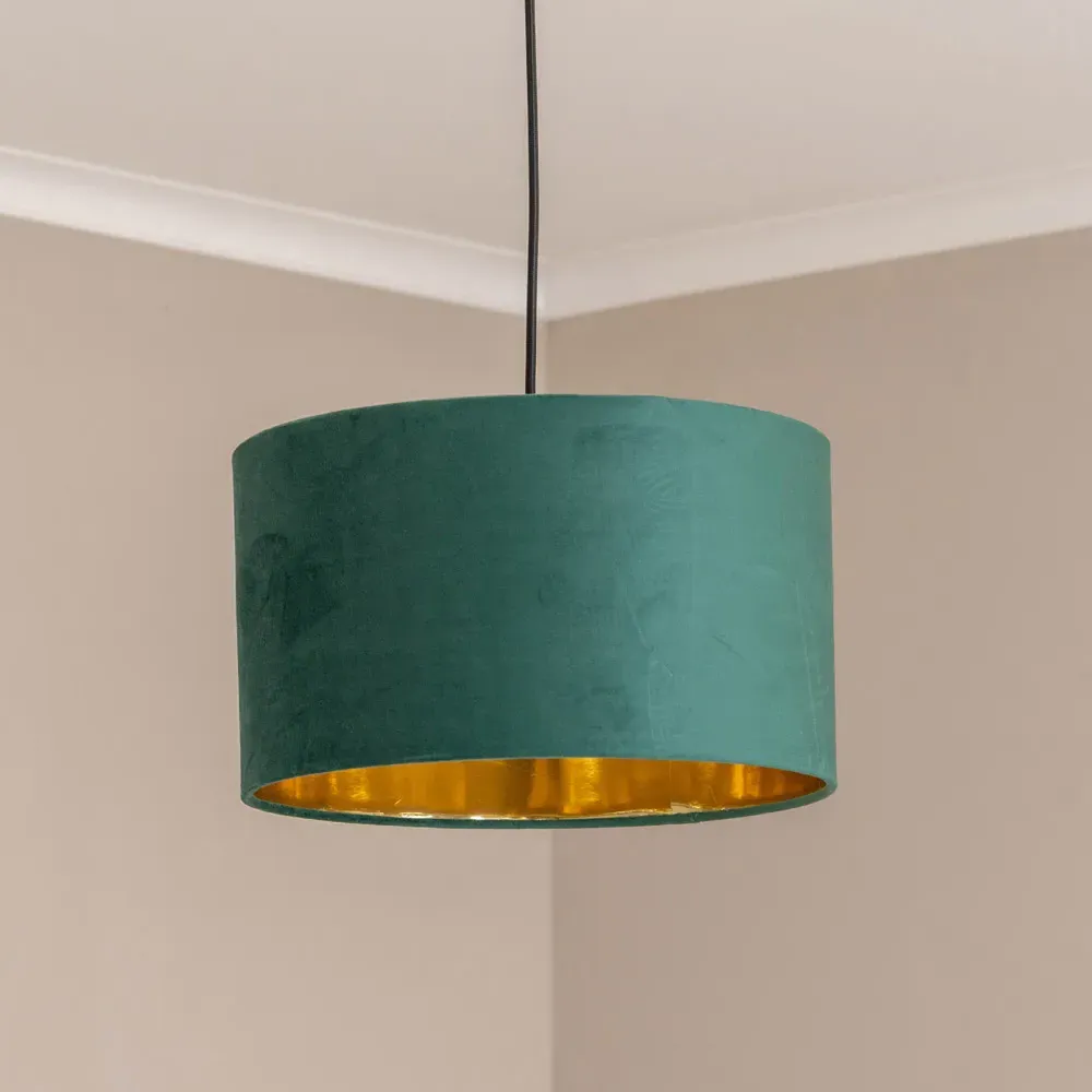 Reni 35cm Drum Ceiling Lamp Shade - Green, Velvet