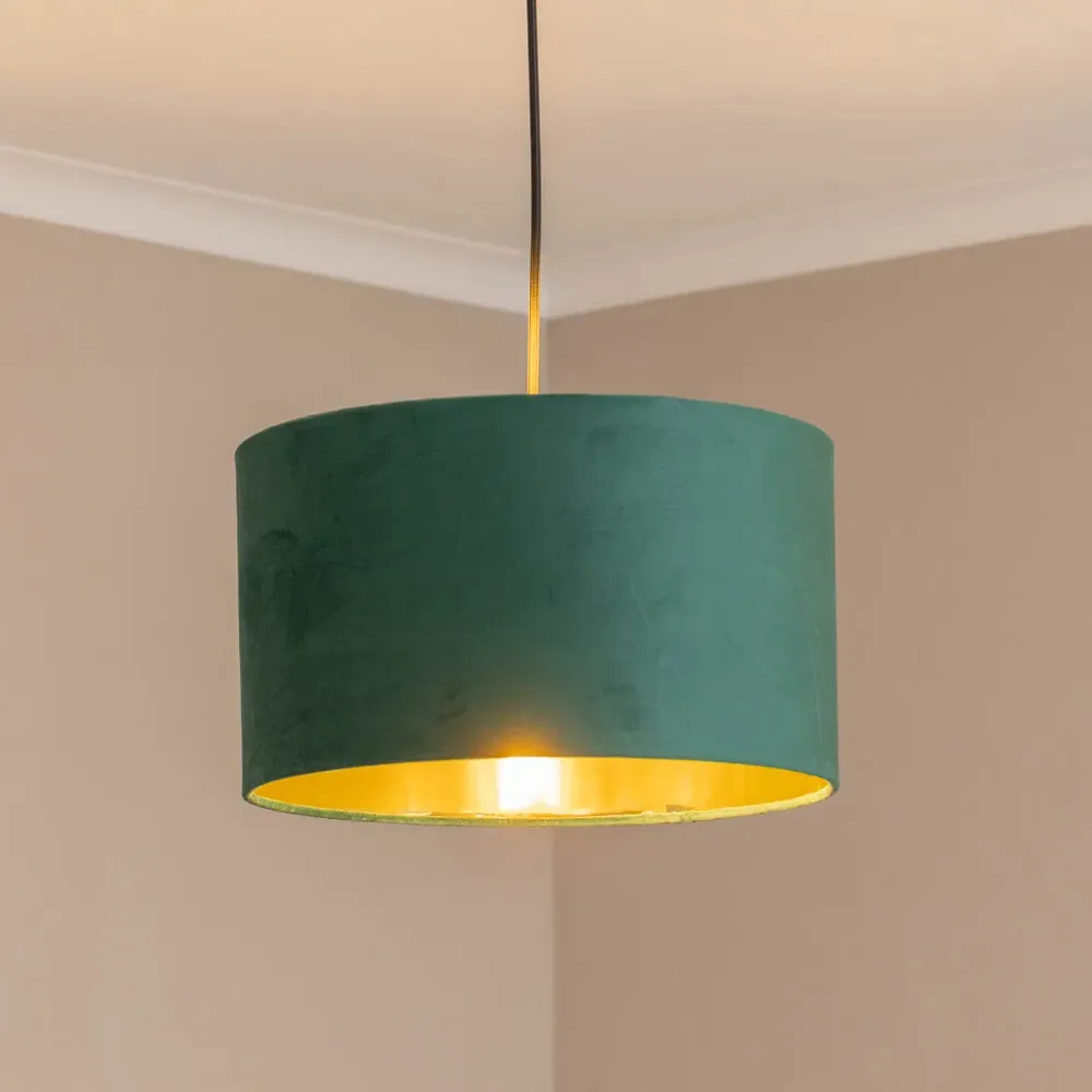 Reni 35cm Drum Ceiling Lamp Shade - Green, Velvet