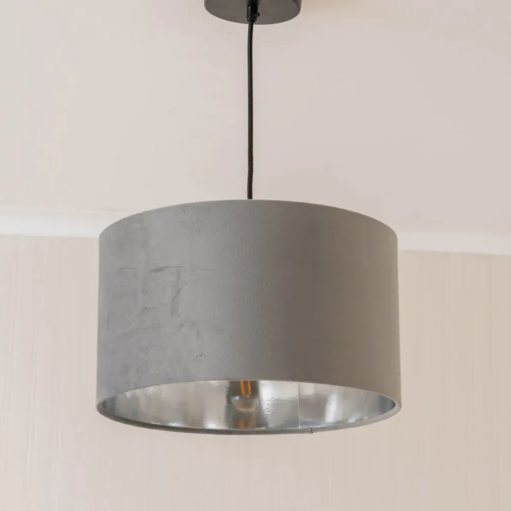 Reni 35cm Drum Ceiling Lamp Shade - Grey, Velvet