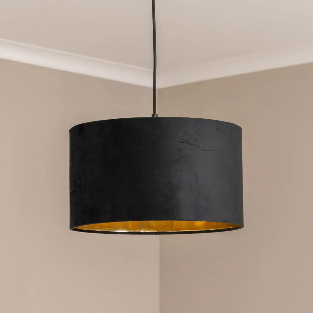 Reni 35cm Drum Ceiling Lamp Shade with Gold Inner - Black, Velvet