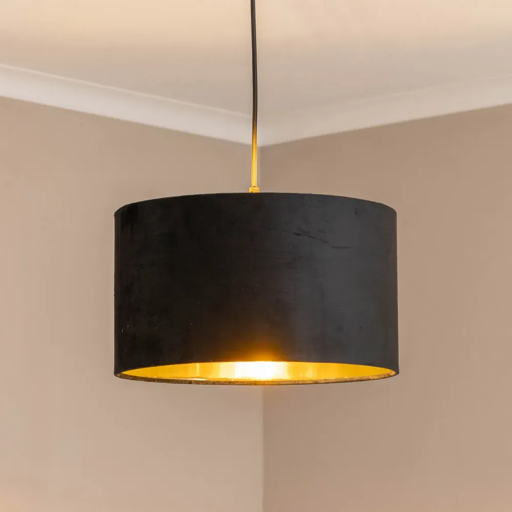 Reni 35cm Drum Ceiling Lamp Shade with Gold Inner - Black, Velvet