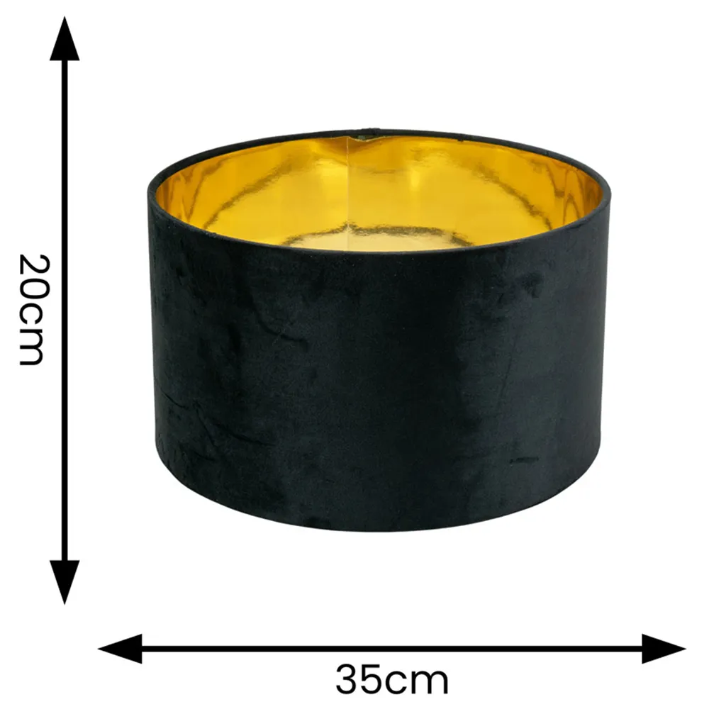 Reni 35cm Drum Ceiling Lamp Shade with Gold Inner - Black, Velvet