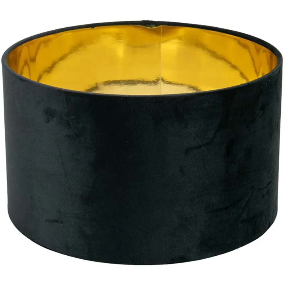 Reni 35cm Drum Ceiling Lamp Shade with Gold Inner - Black, Velvet