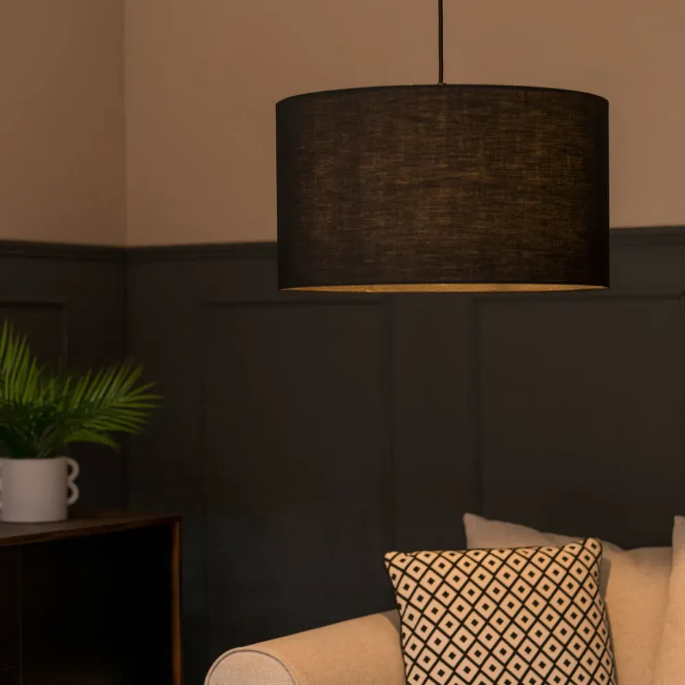 Reni 45cm Drum Ceiling Lamp Shade - Black, Fabric