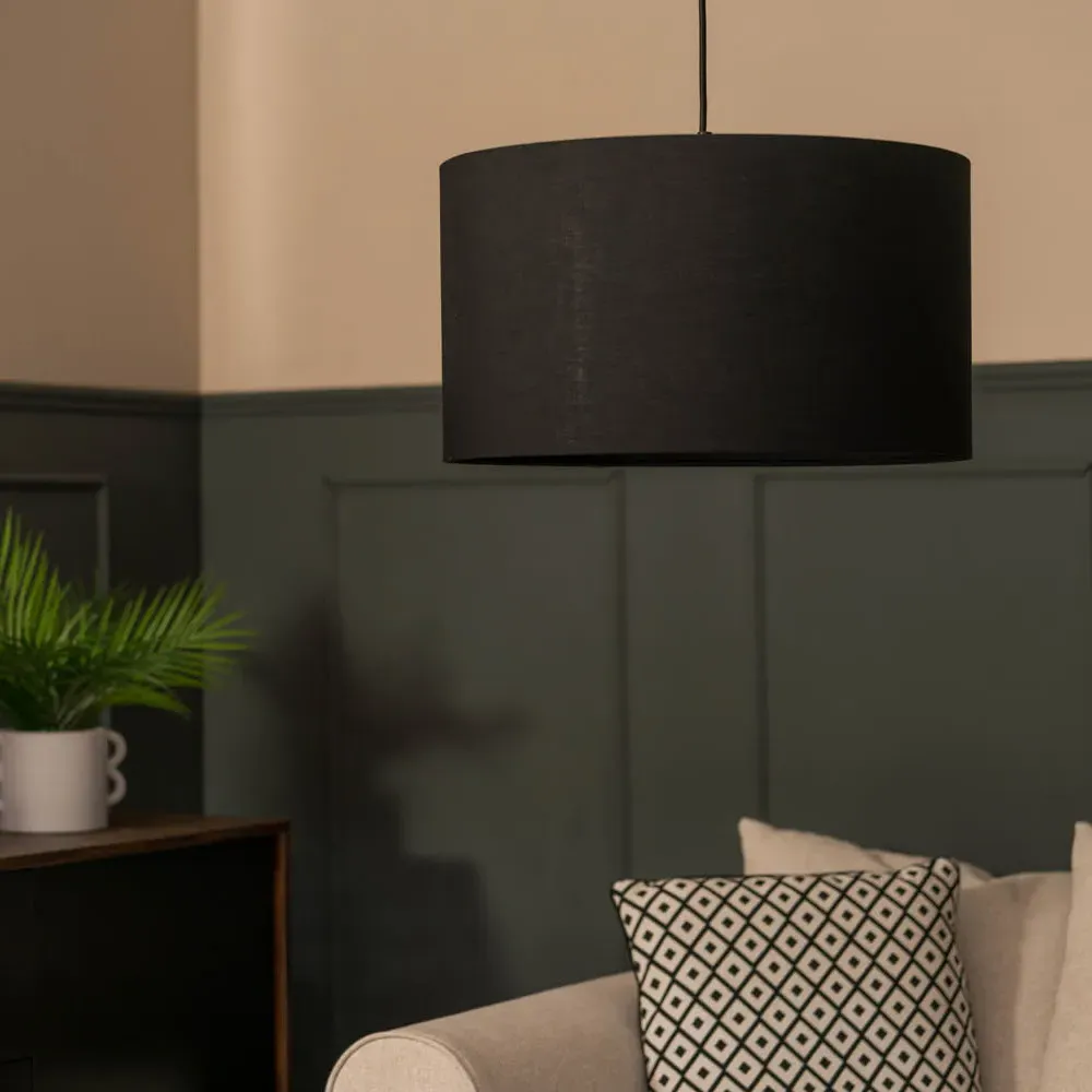 Reni 45cm Drum Ceiling Lamp Shade - Black, Fabric