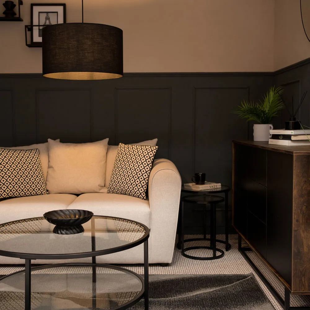 Reni 45cm Drum Ceiling Lamp Shade - Black, Fabric