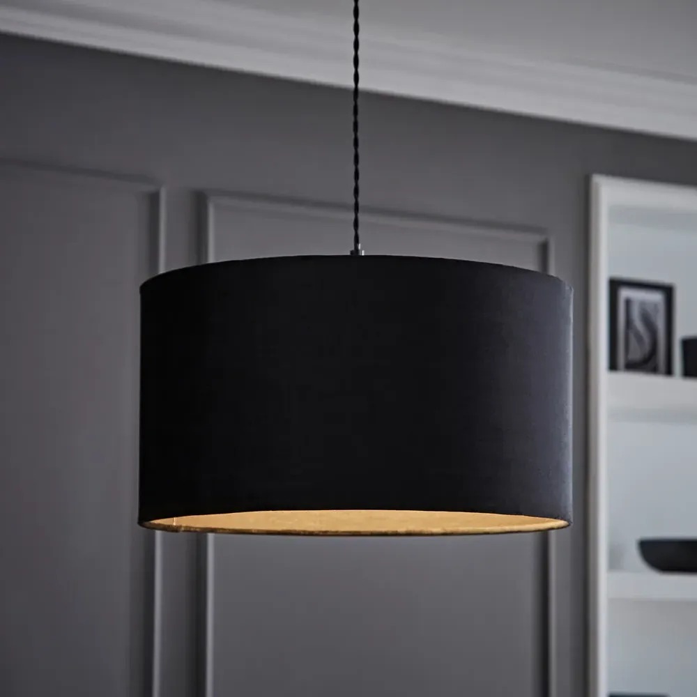Reni 45cm Drum Ceiling Lamp Shade - Black, Velvet