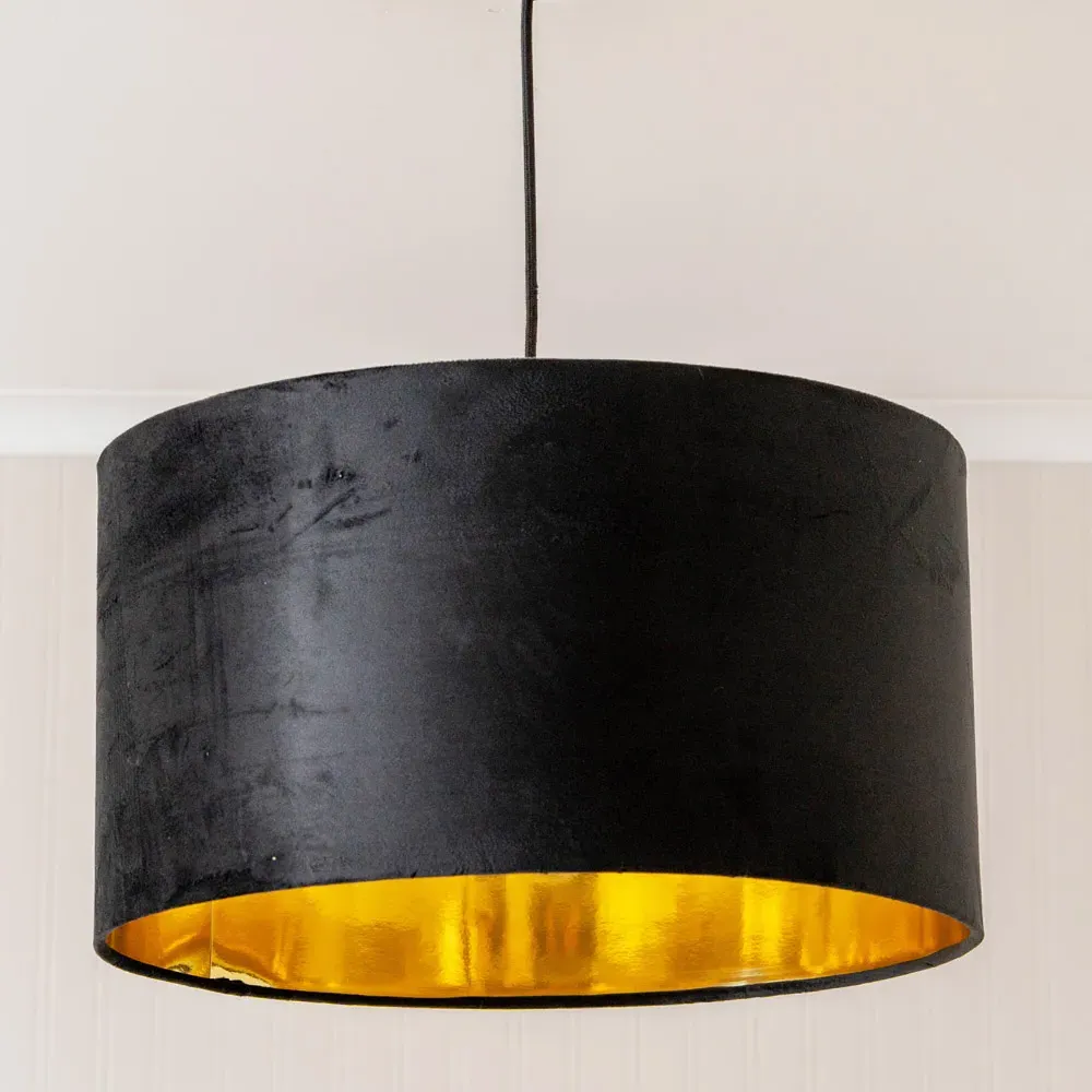 Reni 45cm Drum Ceiling Lamp Shade - Black, Velvet