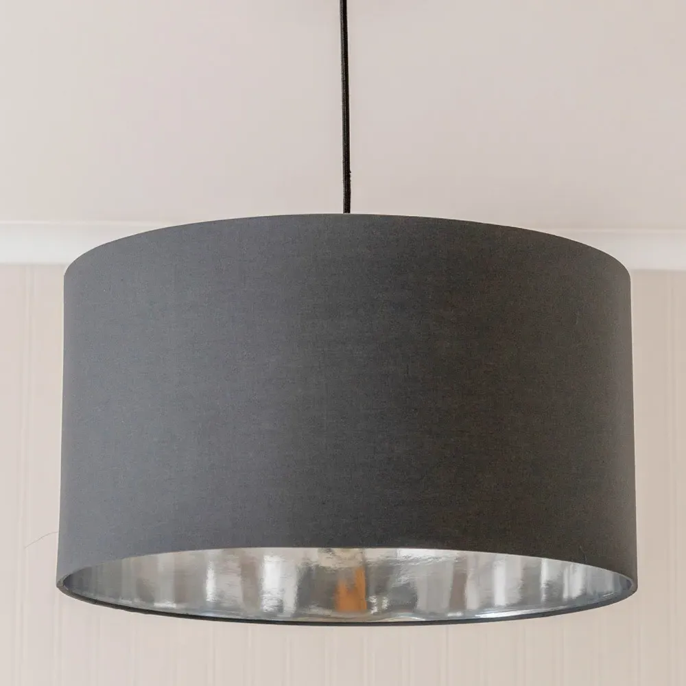 Reni 45cm Drum Ceiling Lamp Shade - Charcoal, Fabric