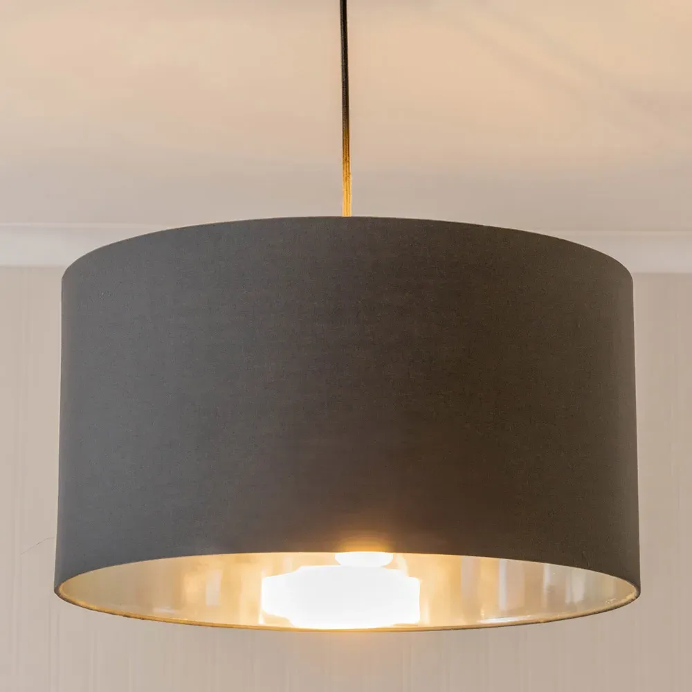 Reni 45cm Drum Ceiling Lamp Shade - Charcoal, Fabric