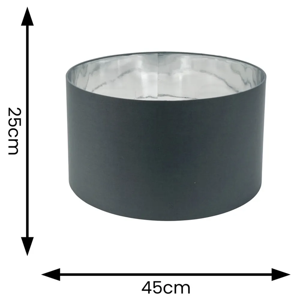 Reni 45cm Drum Ceiling Lamp Shade - Charcoal, Fabric