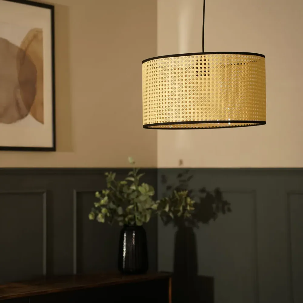 Reni 45cm Drum Ceiling Lamp Shade - Cream, Cane