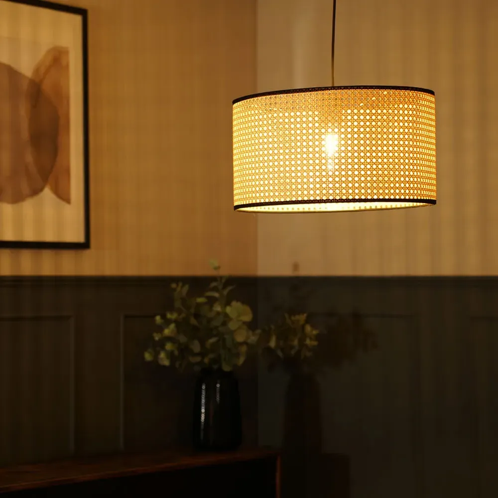 Reni 45cm Drum Ceiling Lamp Shade - Cream, Cane