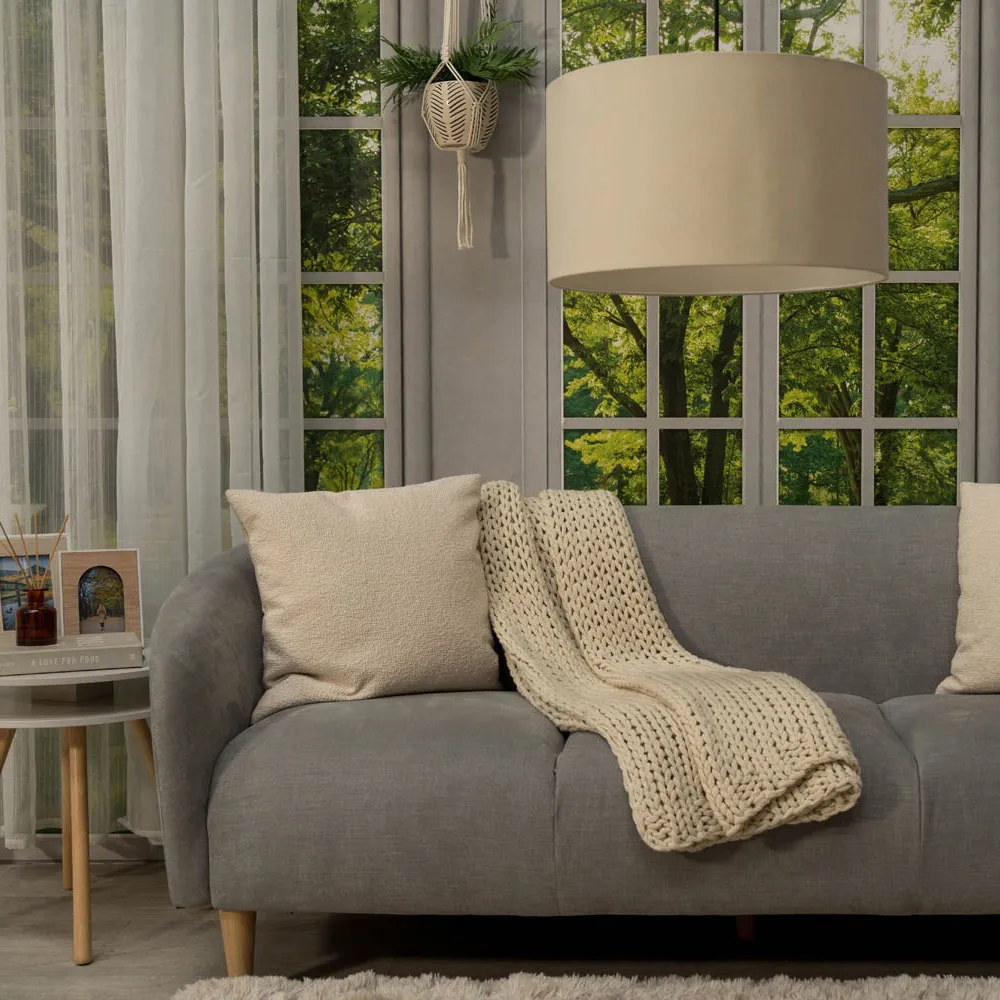 Reni 45cm Drum Ceiling Lamp Shade - Cream, Fabric