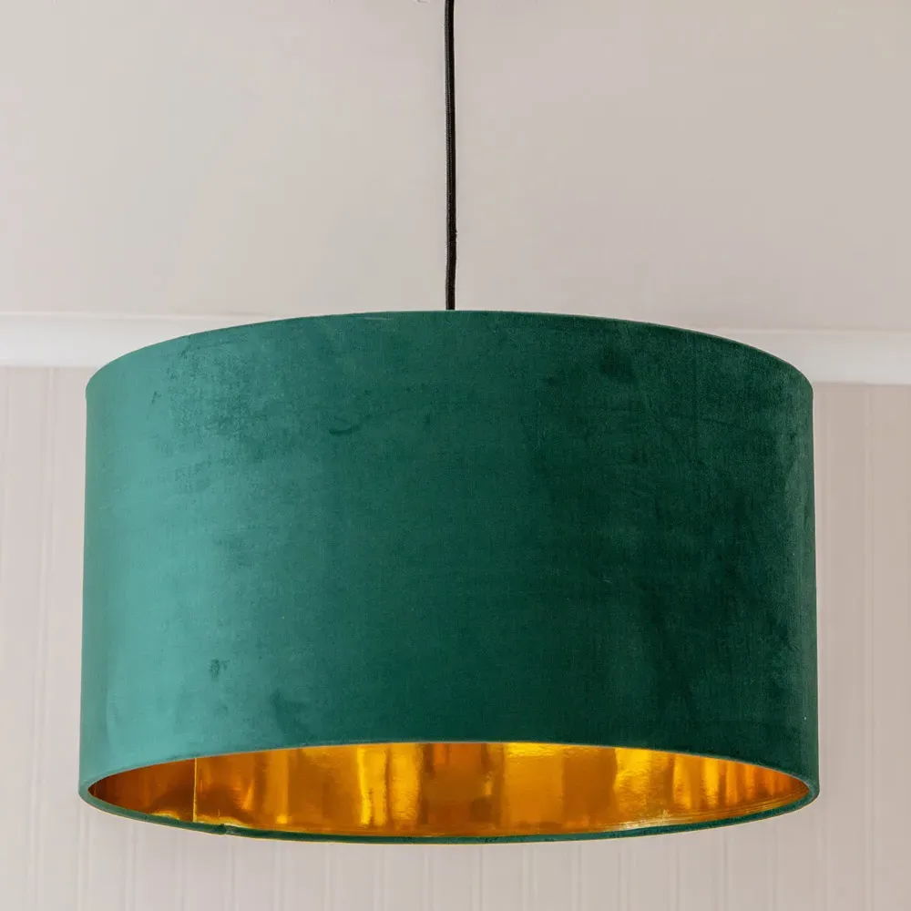 Reni 45cm Drum Ceiling Lamp Shade - Green, Velvet