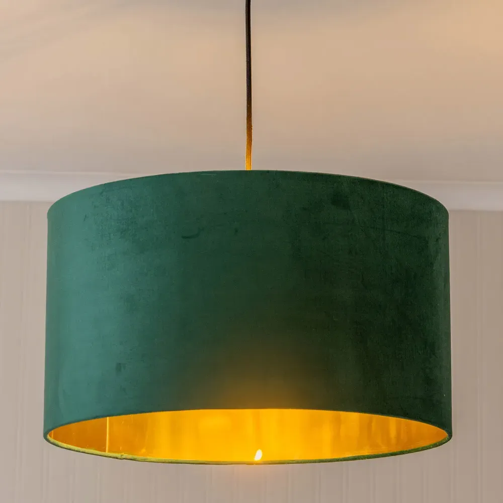 Reni 45cm Drum Ceiling Lamp Shade - Green, Velvet