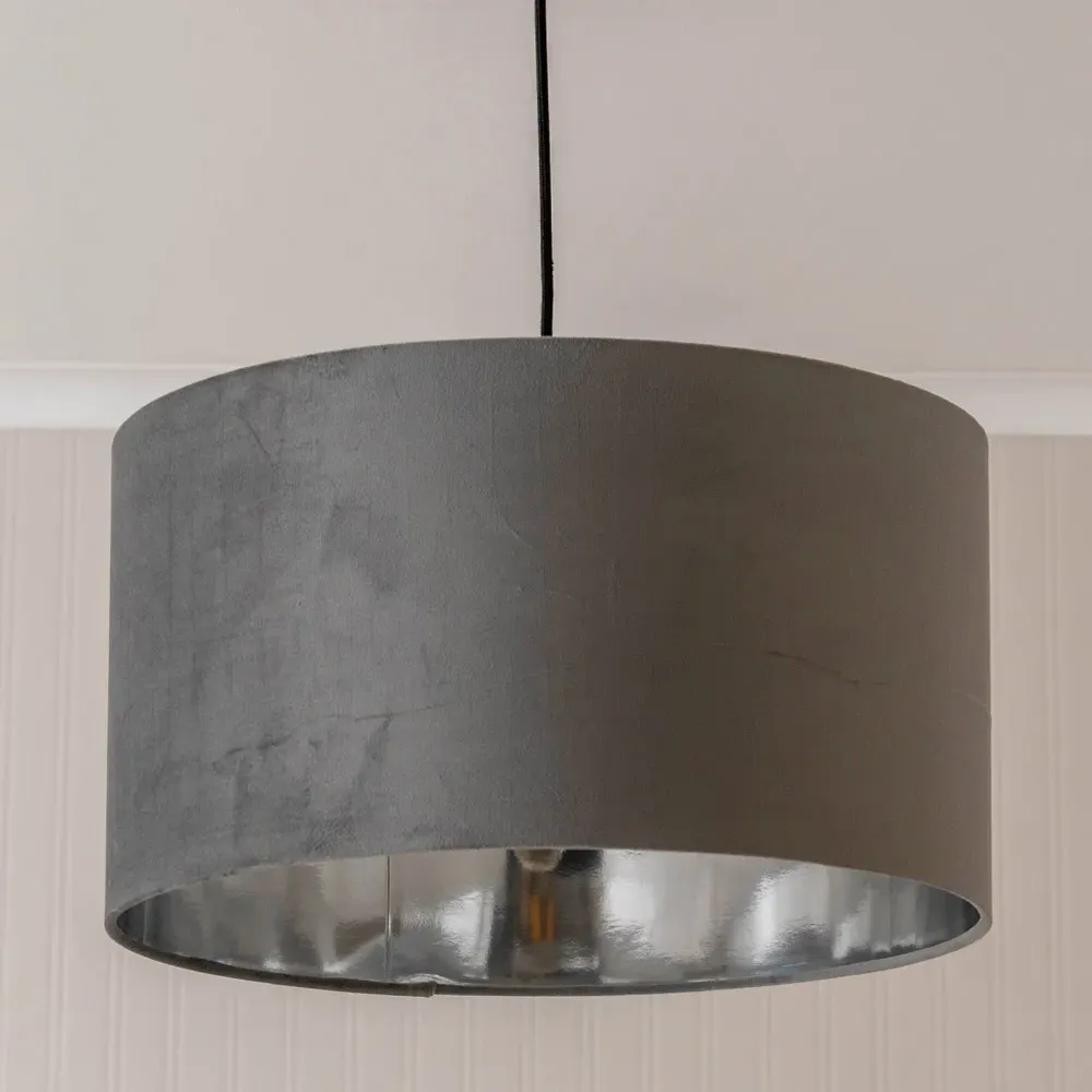 Reni 45cm Drum Ceiling Lamp Shade - Grey, Velvet