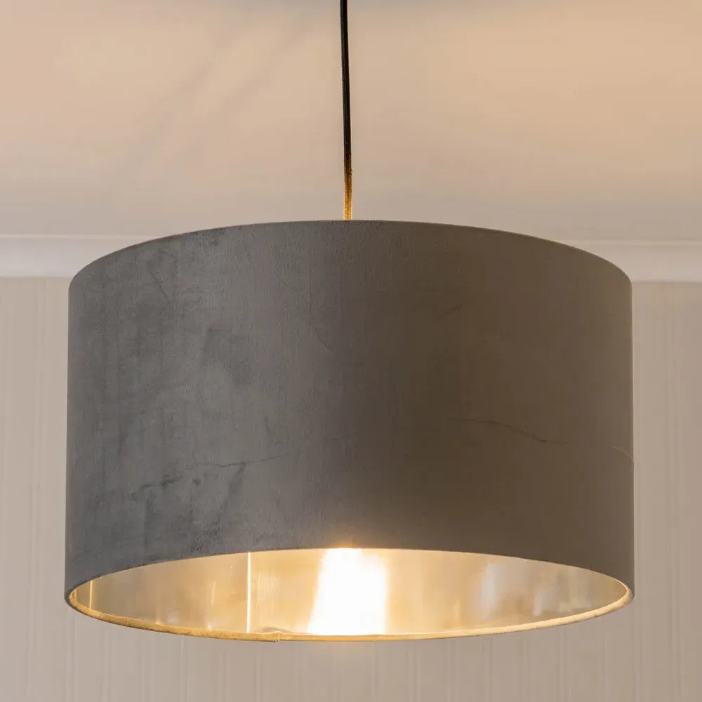 Reni 45cm Drum Ceiling Lamp Shade - Grey, Velvet