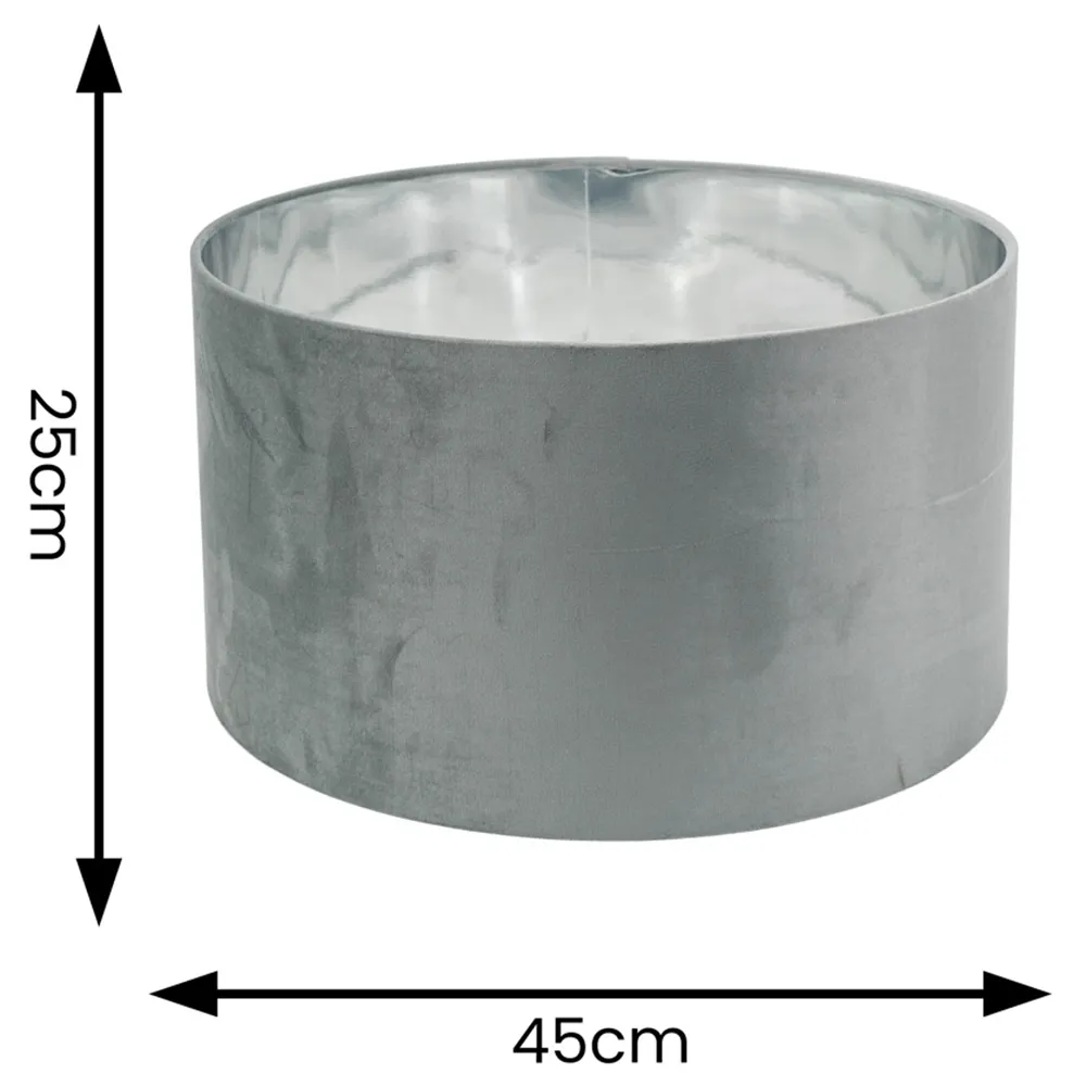 Reni 45cm Drum Ceiling Lamp Shade - Grey, Velvet