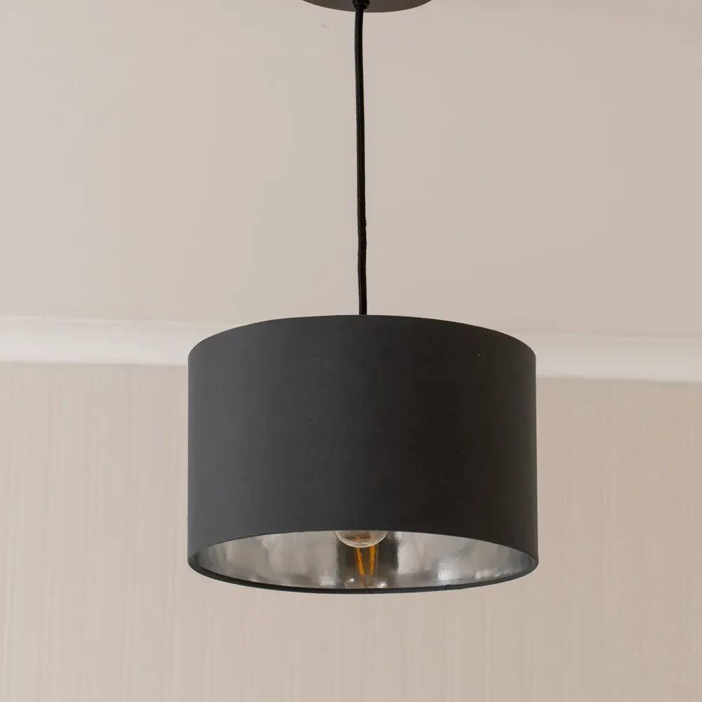 Reni Drum Ceiling Lamp Shade - Black, Fabric